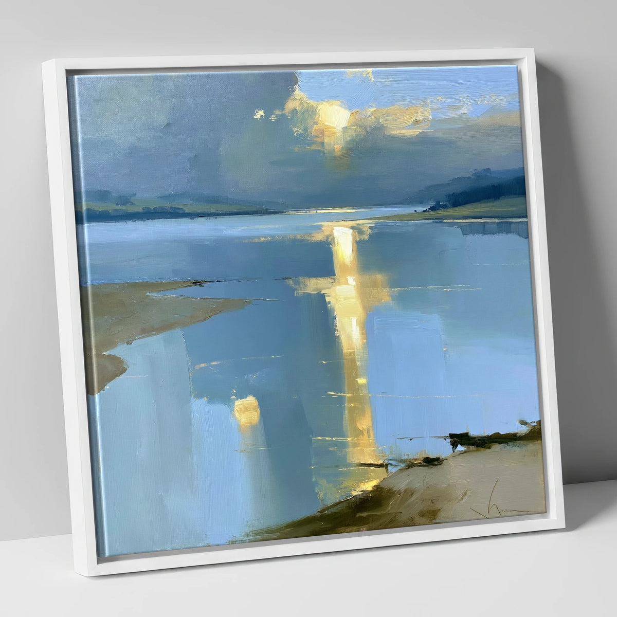 Sunset Breaking Over the Lake lake district lake canvas wall art in white frame