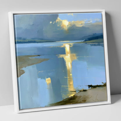 Sunset Breaking Over the Lake lake district lake canvas wall art in white frame