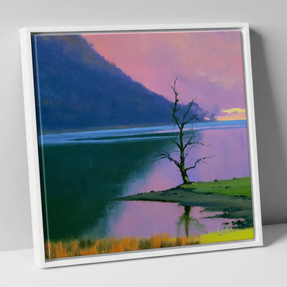 Vivid Sunset Over Bassenthwaite Lake lake district lake canvas wall art in white frame