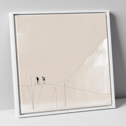 Walkers on a Minimalist Fell lake district walking canvas wall art in white frame