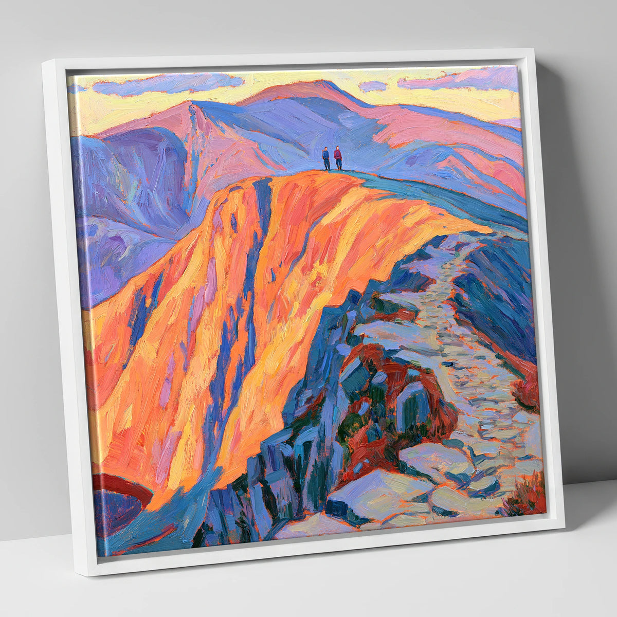 Helvellyn Summit in Fiery Light lake district fell canvas wall art in white frame