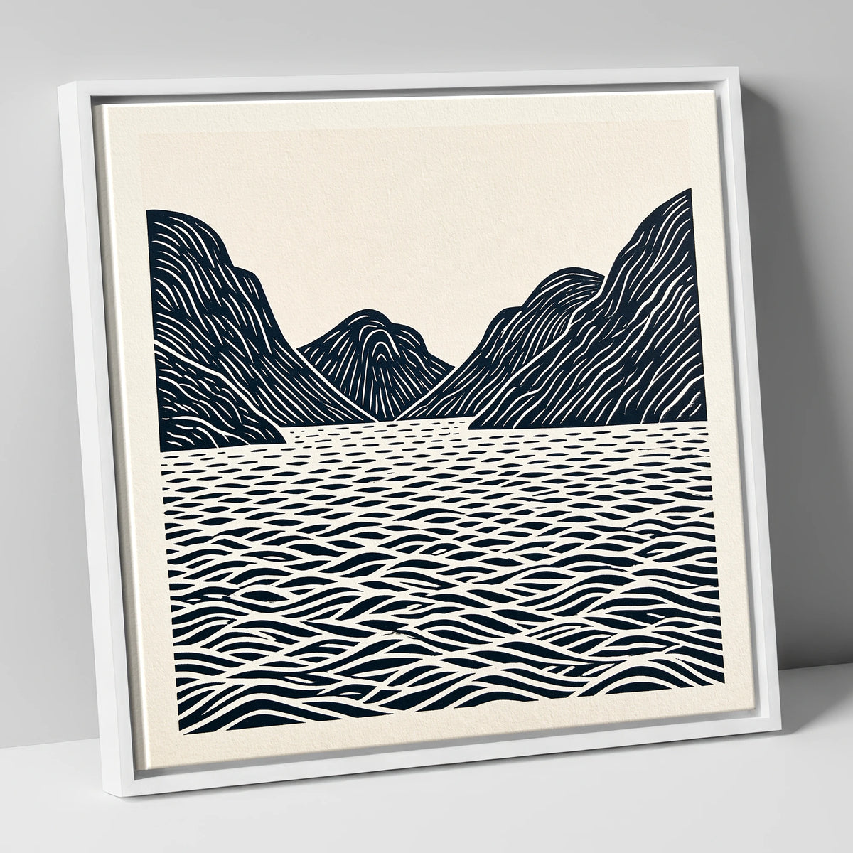 Dark Fells over Wastwater lake district lake canvas wall art in white frame