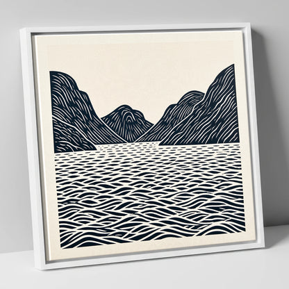 Dark Fells over Wastwater lake district lake canvas wall art in white frame