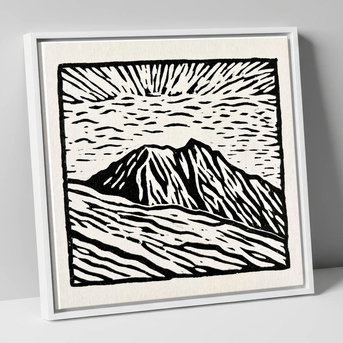Monochromatic Helvellyn Sunburst lake district fell canvas wall art in white frame