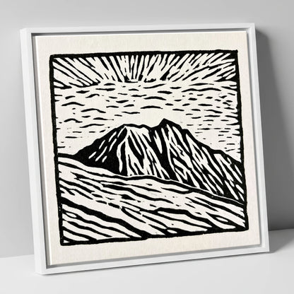 Monochromatic Helvellyn Sunburst lake district fell canvas wall art in white frame