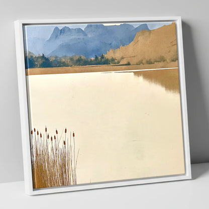 Elterwater Reeds and Slate Fells lake district lake canvas wall art in white frame