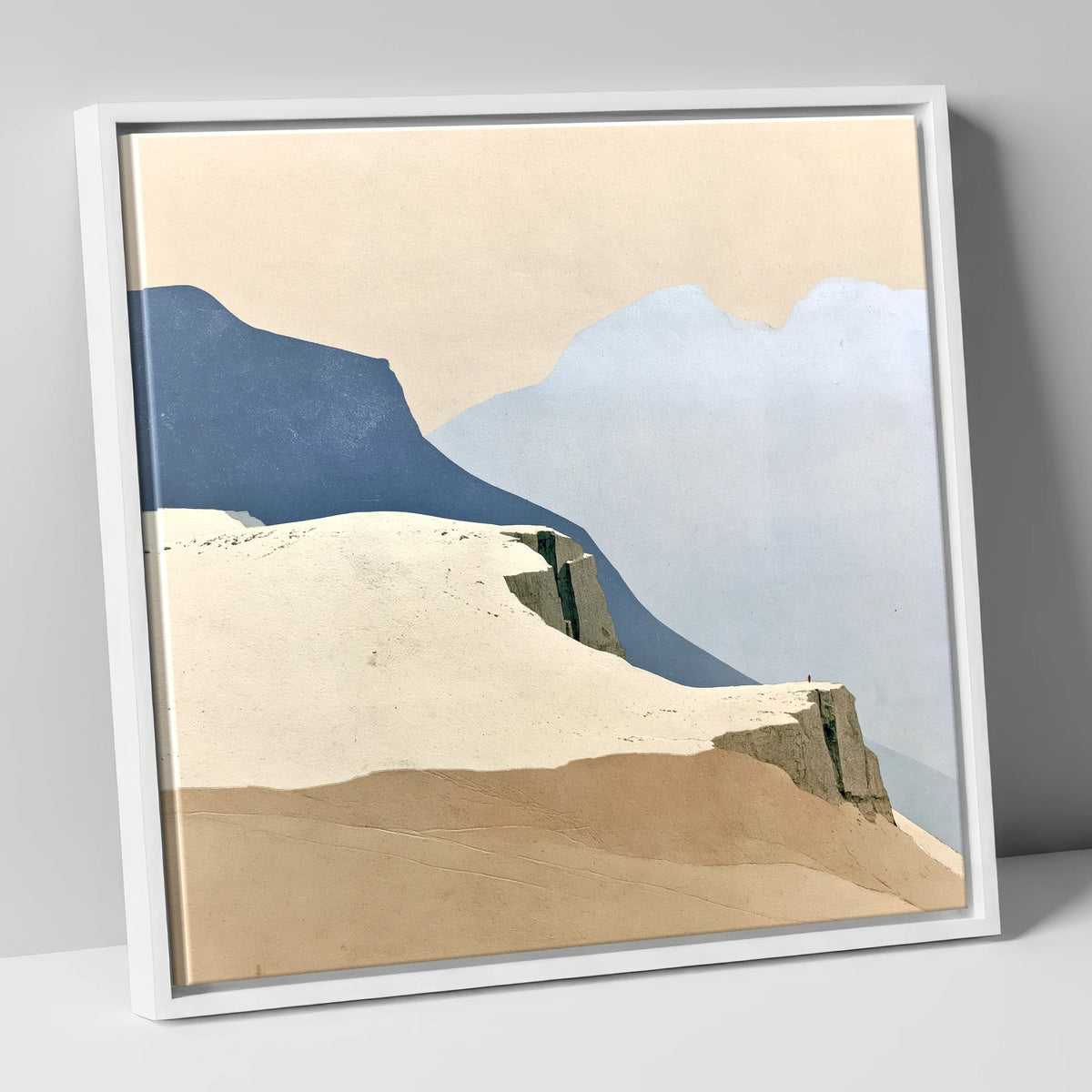Lone Figure on High Fell Crag lake district fell canvas wall art in white frame