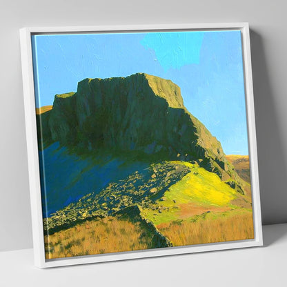 Green Crag in Vivid Sunlight lake district fell canvas wall art in white frame