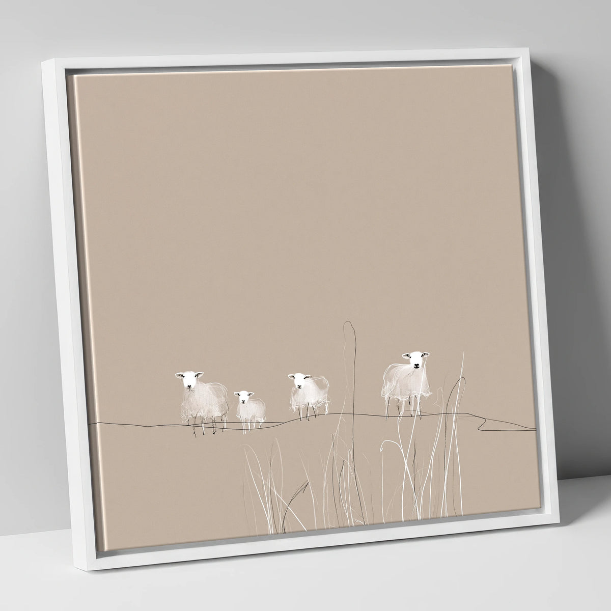 Delicate Herdwick Sheep on Fellside lake district wildlife canvas wall art in white frame