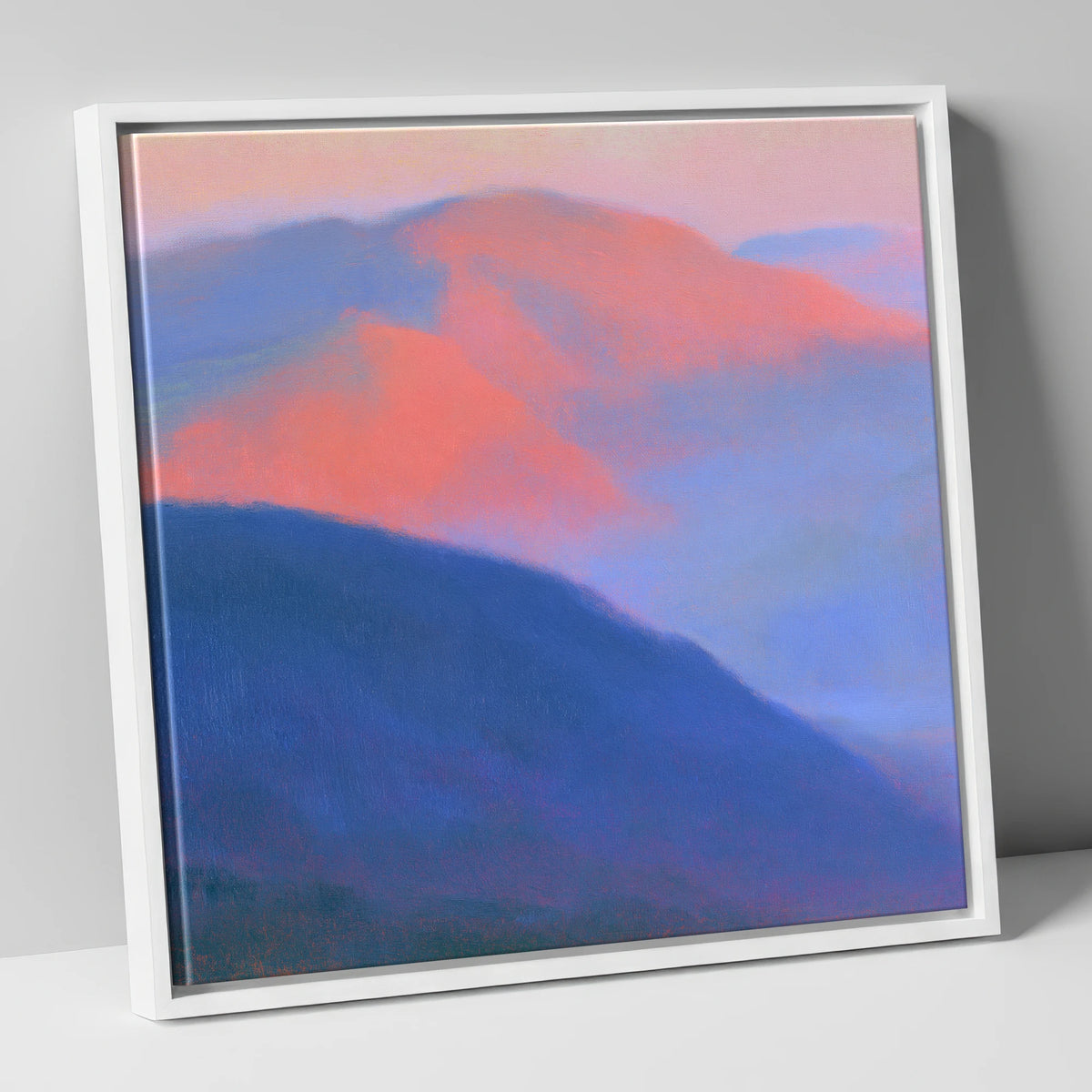 Pink Twilight Over Summit Fells lake district fell canvas wall art in white frame