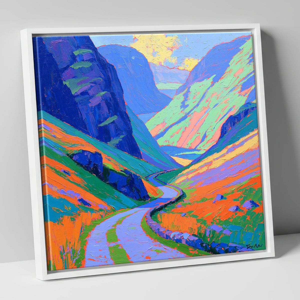 Mountain Pass With Violet Crags lake district valley canvas wall art in white frame