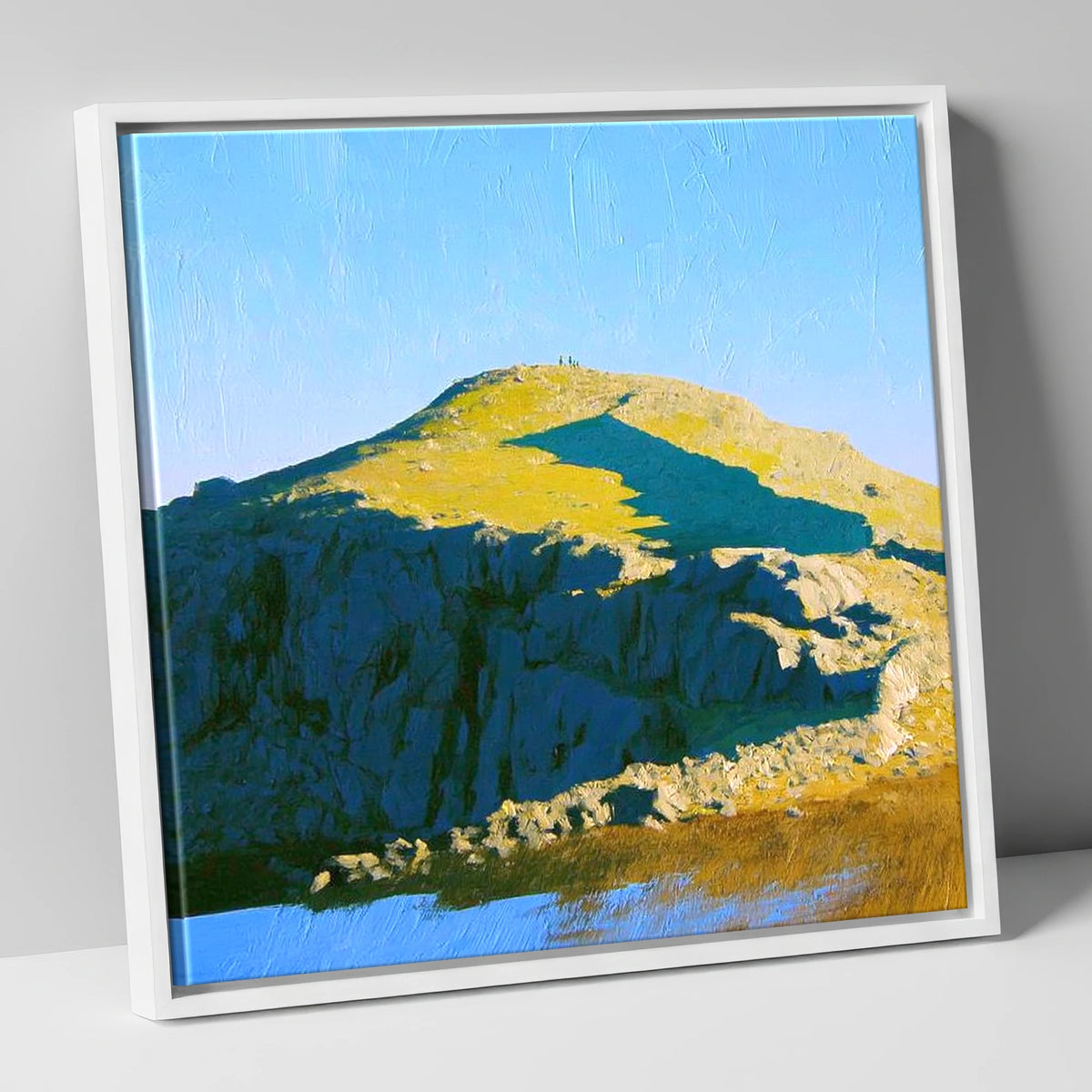 Sunlit Crags on Sergeant Man lake district fell canvas wall art in white frame