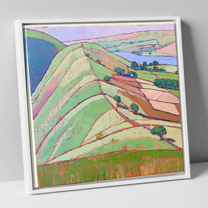 Vibrant Beda Fell Above Patterdale lake district village canvas wall art in white frame