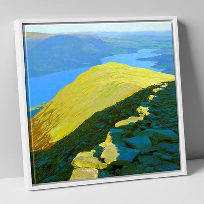 Sunlit Ridge from Heron Pike lake district fell canvas wall art in white frame
