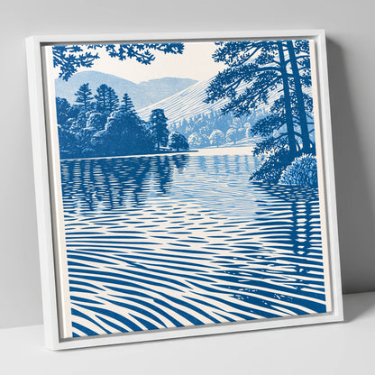 Rippled Blue Lake at Dawn lake district lake canvas wall art in white frame