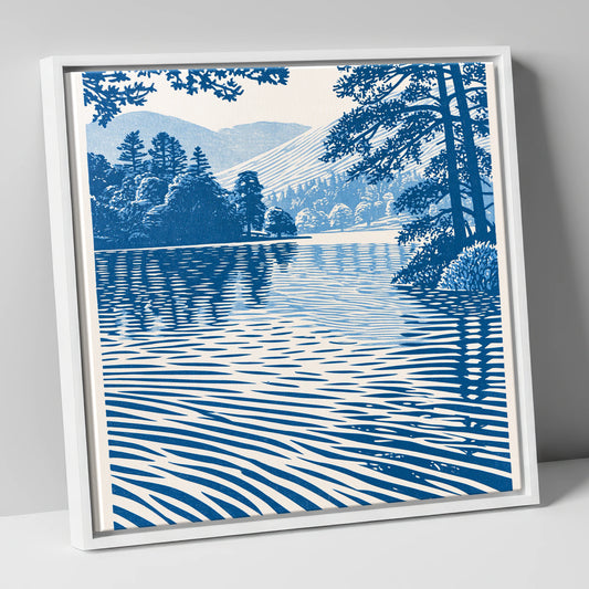 Rippled Blue Lake at Dawn lake district lake canvas wall art in white frame
