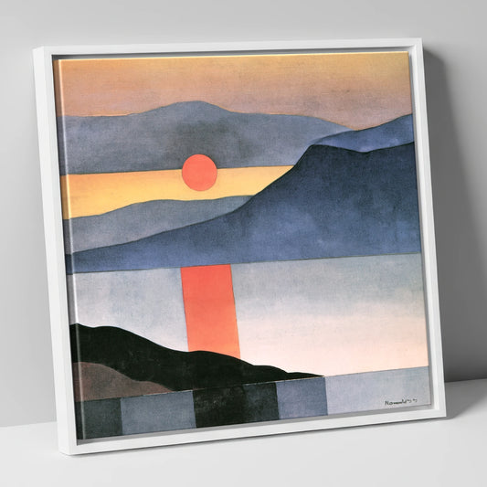 Abstract Sunset Over the Lake lake district lake canvas wall art in white frame