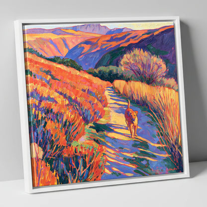 Sunlit Dog Path Near Patterdale gifts for dog walkers canvas wall art in white frame