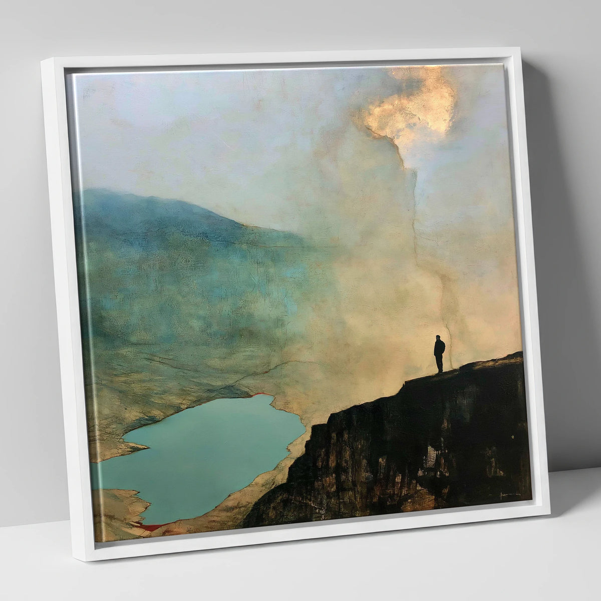Helvellyn Walker Beneath Golden Clouds lake district fell canvas wall art in white frame