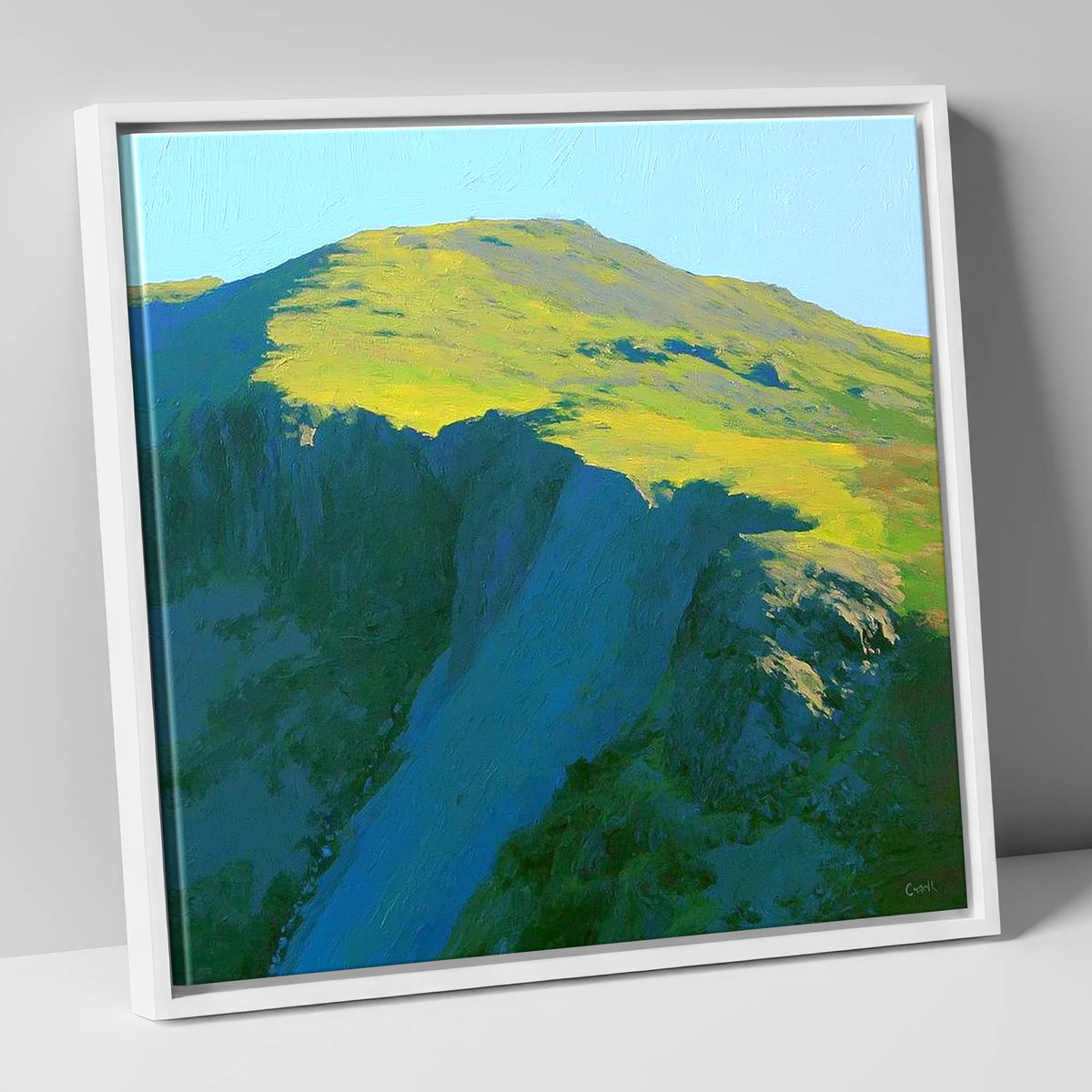 Pike of Blisco Sunlit Summit lake district fell canvas wall art in white frame