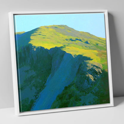 Pike of Blisco Sunlit Summit lake district fell canvas wall art in white frame