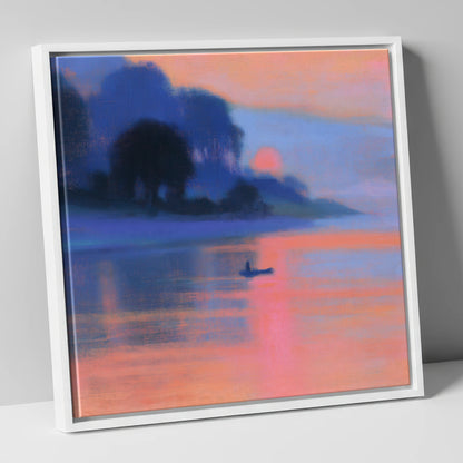 Indigo and Pink Lake Sunset lake district lake canvas wall art in white frame