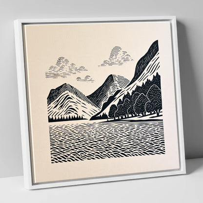 Striking Buttermere Fells and Lake lake district lake canvas wall art in white frame