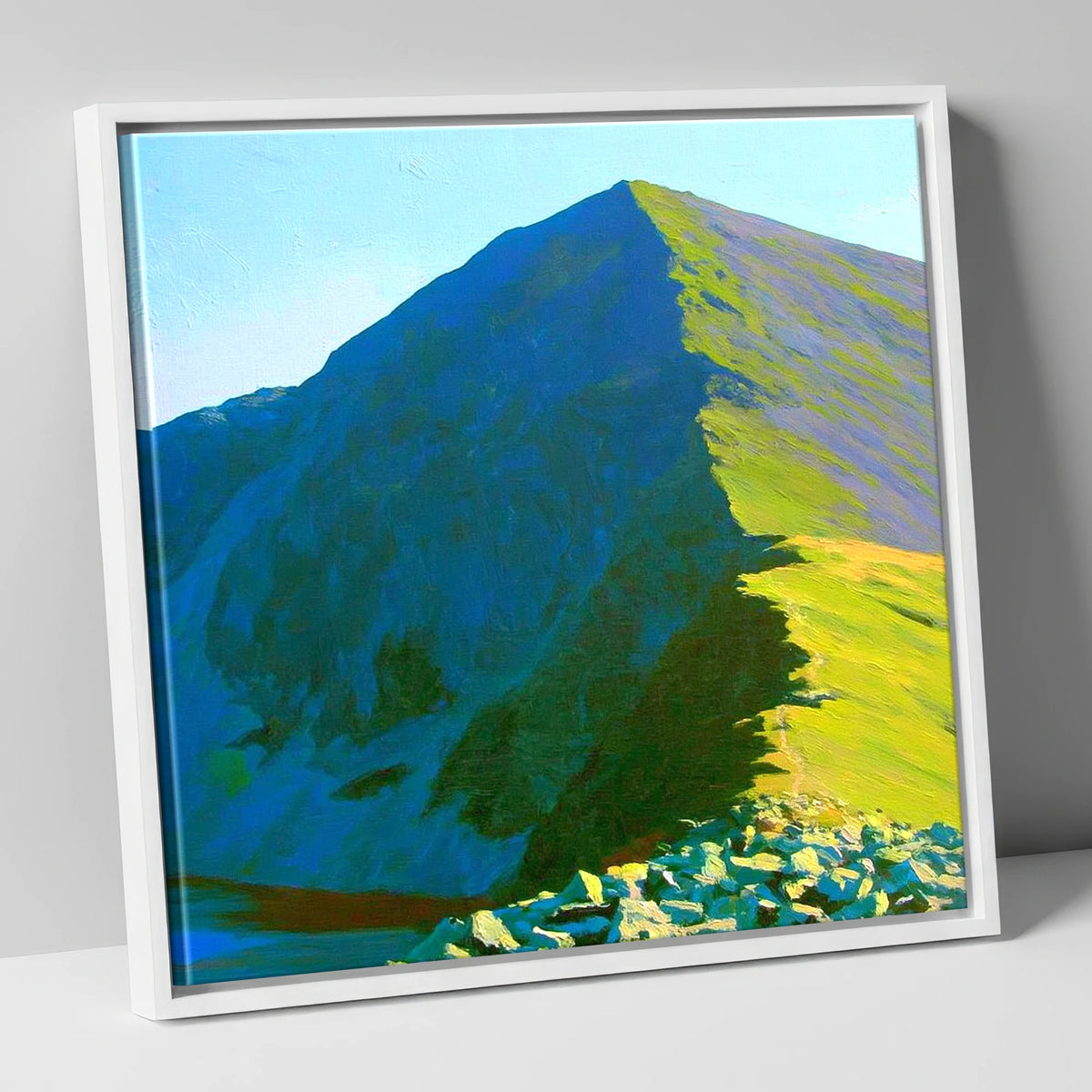 Sunlit Ridge of Ill Bell lake district fell canvas wall art in white frame