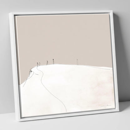 Distant Hikers on a Fell lake district fell canvas wall art in white frame