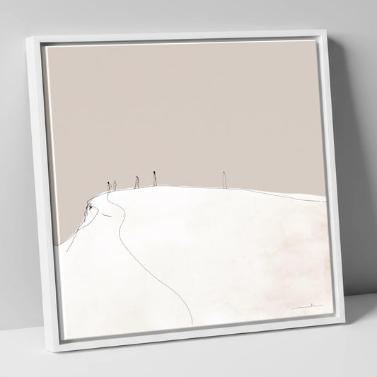 Distant Hikers on a Fell lake district fell canvas wall art in white frame