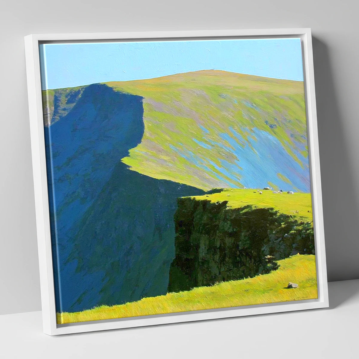 Sunlit Ridge at Rampsgill Head lake district fell canvas wall art in white frame
