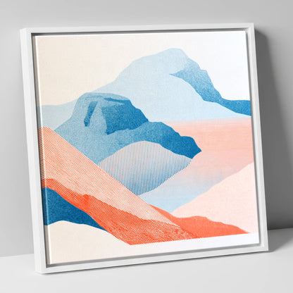 Bowfell in Graphic Coral and Blue lake district fell canvas wall art in white frame