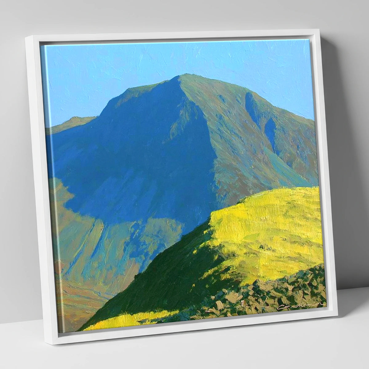 Sunlit Ridge Below Kirk Fell lake district fell canvas wall art in white frame
