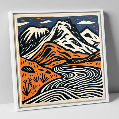Bowfell in Navy and Terracotta lake district fell canvas wall art in white frame