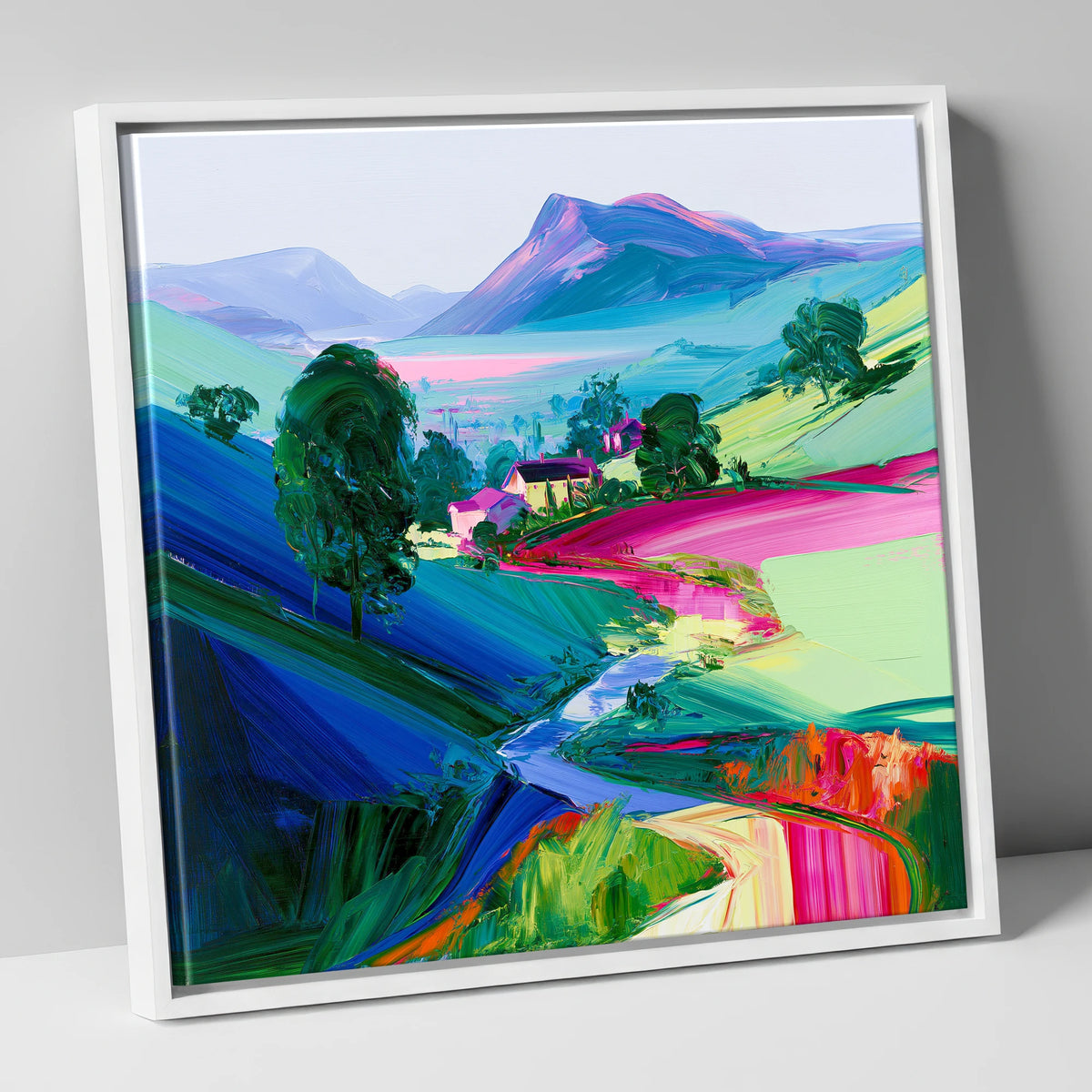 Vibrant Valley Morning Mist lake district sky canvas wall art in white frame