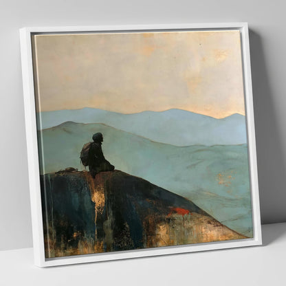 Silhouetted Walker on Blencathra Escarpment lake district fell canvas wall art in white frame