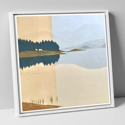 Slate Blue Lake Dawn Reflection lake district lake canvas wall art in white frame