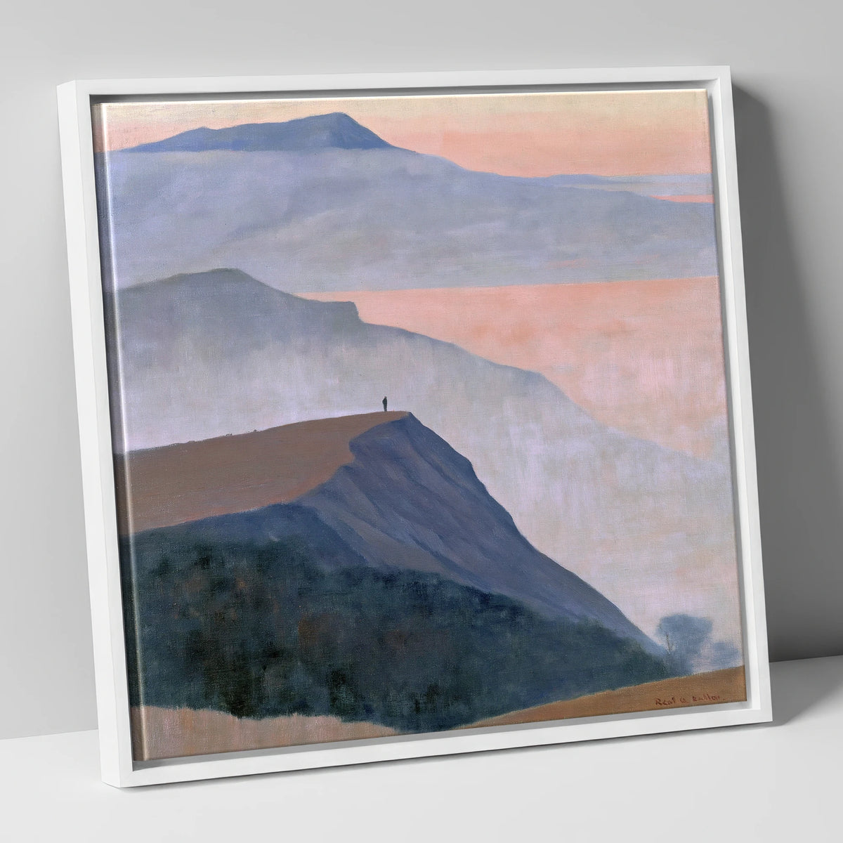 Misty Mountain Ridge at Dusk lake district fell canvas wall art in white frame