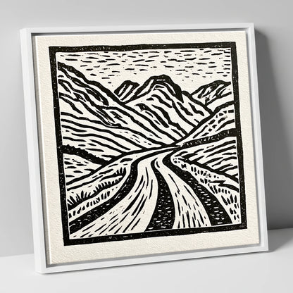 Hardknott Pass in Stark Monochrome lake district valley canvas wall art in white frame
