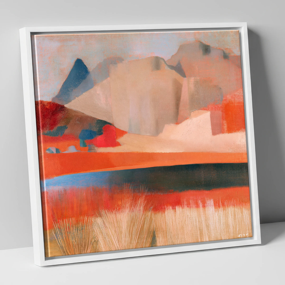 Stickle Tarn in Warm Terracotta lake district fell canvas wall art in white frame