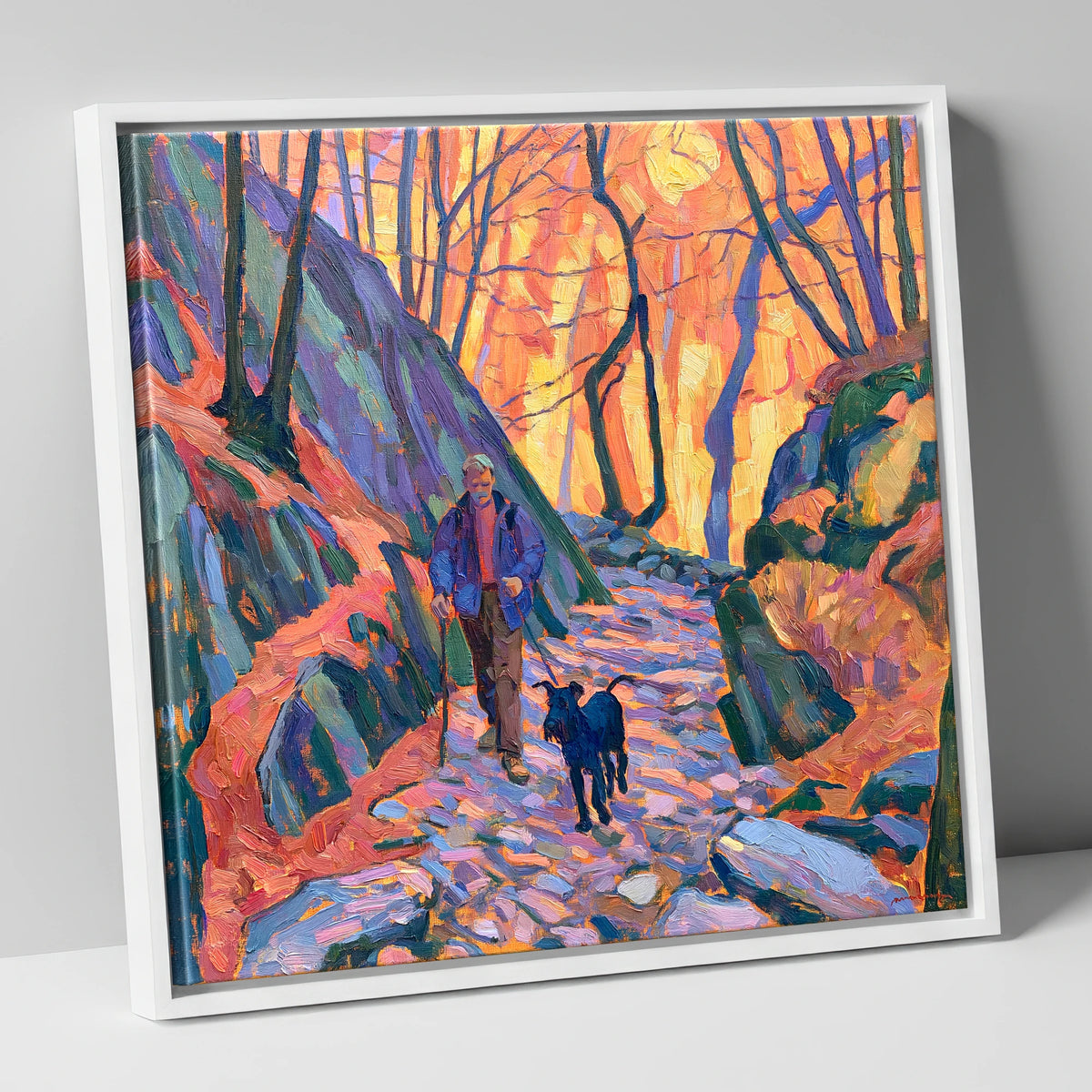 Vibrant Aira Force Dog Walk gifts for dog walkers canvas wall art in white frame