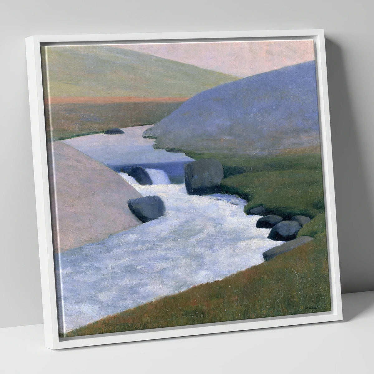 Rushing Beck in Pastel Fells lake district waterfall canvas wall art in white frame