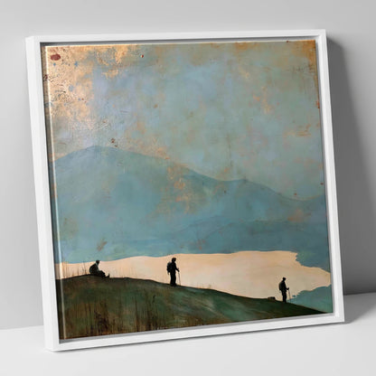 Silhouetted Walkers on Catbells lake district fell canvas wall art in white frame