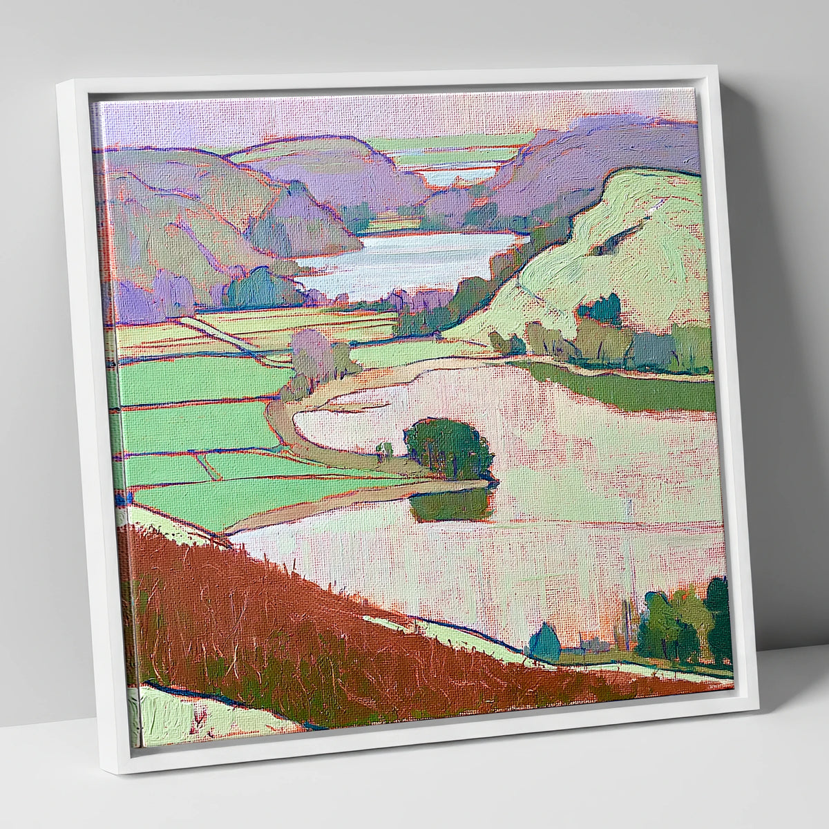 Vivid Grasmere Above Red Bracken lake district lake canvas wall art in white frame