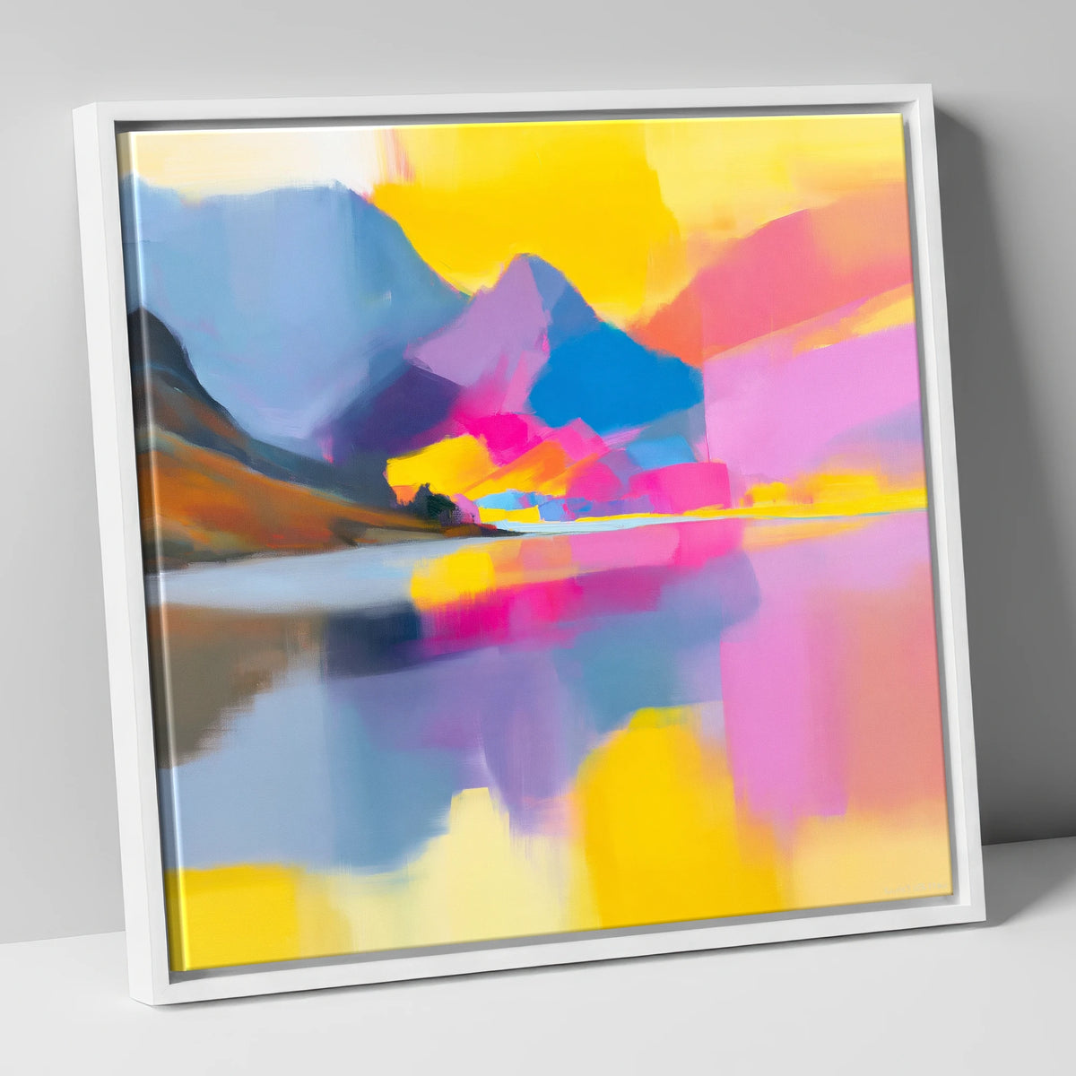 Vibrant Loweswater Lake Reflections lake district lake canvas wall art in white frame