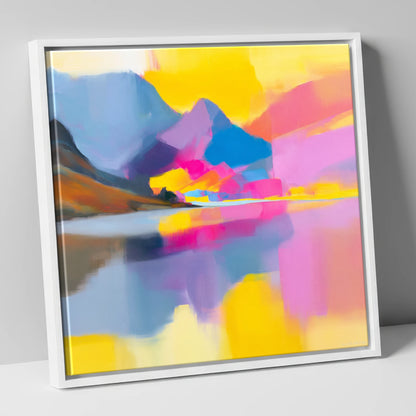 Vibrant Loweswater Lake Reflections lake district lake canvas wall art in white frame