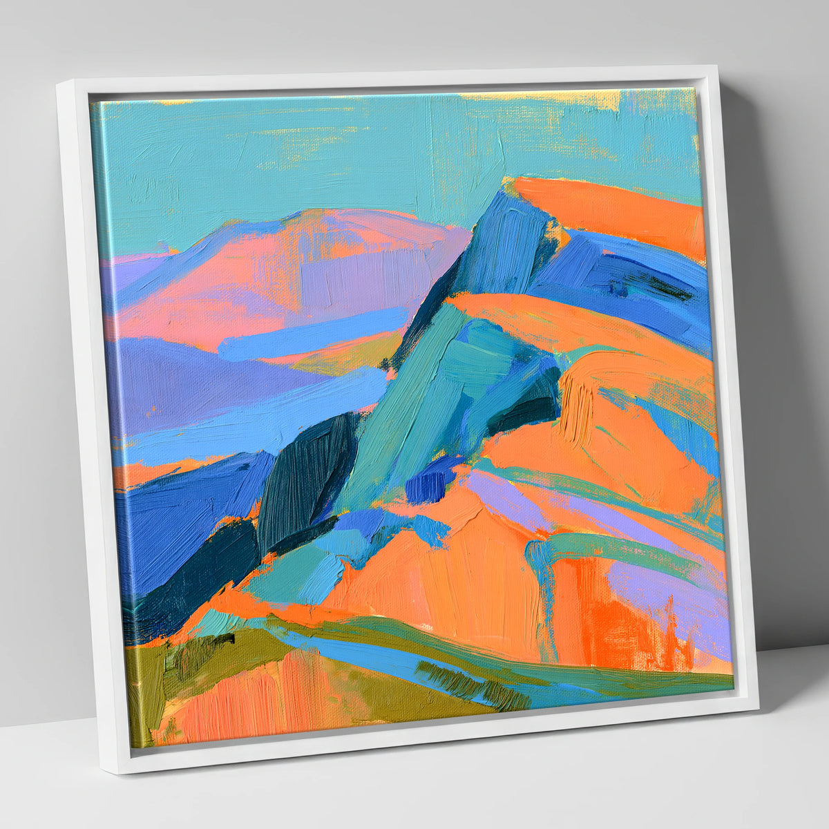 Bright Orange Fell Summit lake district fell canvas wall art in white frame