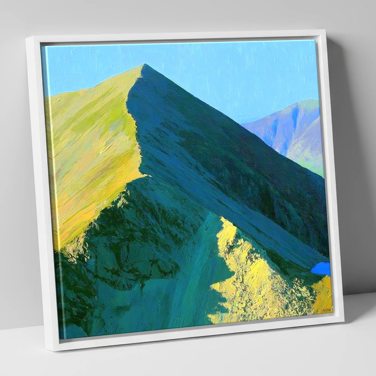Sunlit Ridge of Catstye Cam lake district fell canvas wall art in white frame