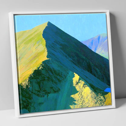 Sunlit Ridge of Catstye Cam lake district fell canvas wall art in white frame
