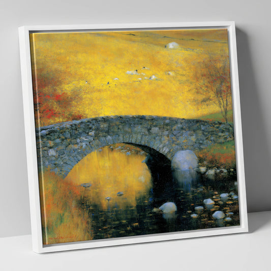 Stone Bridge in Golden Light lake district waterfall canvas wall art in white frame